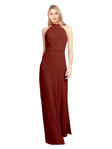 Bordeaux Trapèze Licou Col Haut Mousseline Longue Robes demoiselle d'honneur / Robes de bal à Bas Prix