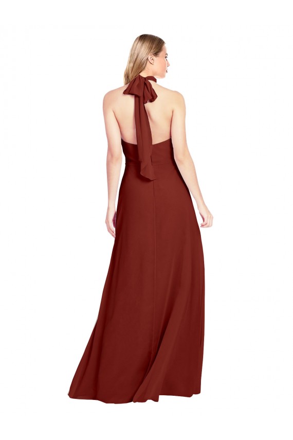 Bordeaux Trapèze Licou Col Haut Mousseline Longue Robes demoiselle d'honneur / Robes de bal à Bas Prix