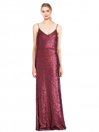 Bordeaux Trapèze Licou Col Haut Paillette Longue Formelles Robes demoiselle d'honneur / Robes de soirée / Robes de bal à Bas Prix