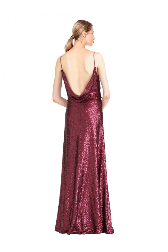 Bordeaux Trapèze Licou Col Haut Paillette Longue Formelles Robes demoiselle d'honneur / Robes de soirée / Robes de bal à Bas Prix