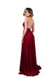 Bordeaux Trapèze Licou Col V Spandex Longue Formelles Robes demoiselle d'honneur / Robes de soirée / Robes de bal à Bas Prix