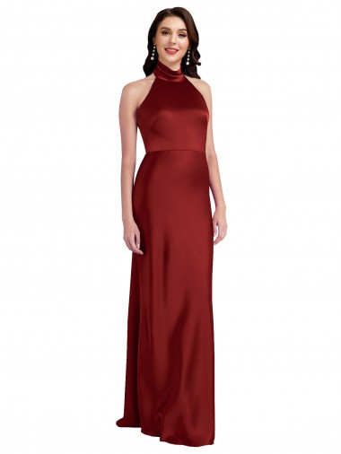 Bordeaux Trapèze Licou Satiné Stretch Longue Formelles Robes demoiselle d'honneur / Robes de soirée / Robes de bal à Bas Prix