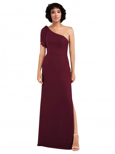 Bordeaux Trapèze Mousseline Longue Formelles Robes demoiselle d'honneur / Robes de soirée à Bas Prix