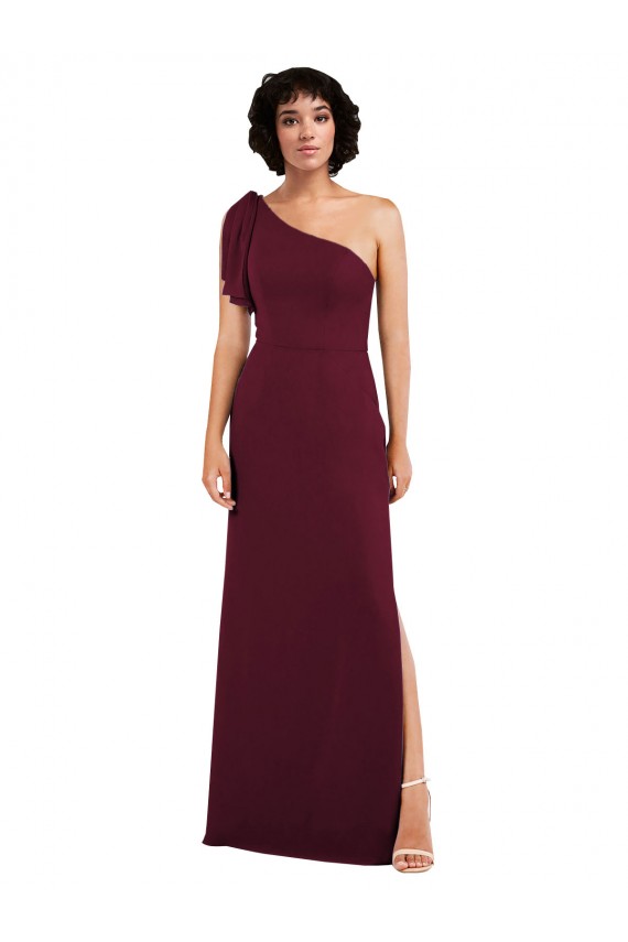 Bordeaux Trapèze Mousseline Longue Formelles Robes demoiselle d'honneur / Robes de soirée à Bas Prix