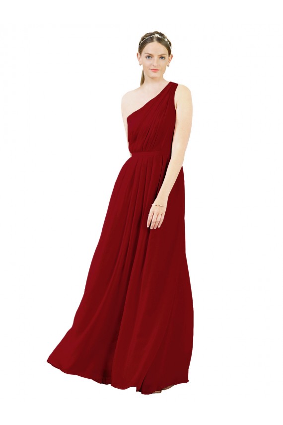 Bordeaux Trapèze Mousseline Longue Robes demoiselle d'honneur à Bas Prix