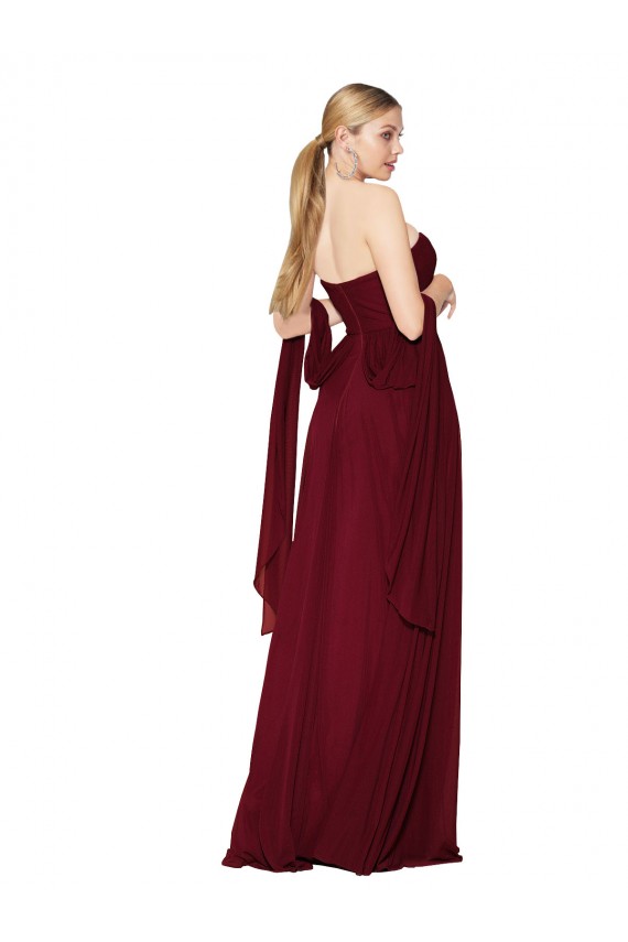 Bordeaux Trapèze Sans bretelle Mousseline Longue Formelles Robes demoiselle d'honneur / Robes de soirée / Robes de bal à Bas Prix