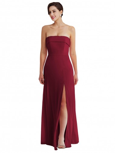 Bordeaux Trapèze Sans bretelle Mousseline Longue Formelles Robes demoiselle d'honneur / Robes de soirée à Bas Prix