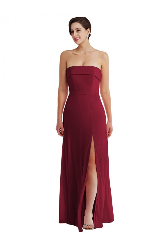 Bordeaux Trapèze Sans bretelle Mousseline Longue Formelles Robes demoiselle d'honneur / Robes de soirée à Bas Prix