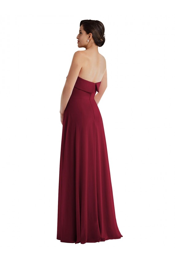 Bordeaux Trapèze Sans bretelle Mousseline Longue Formelles Robes demoiselle d'honneur / Robes de soirée à Bas Prix