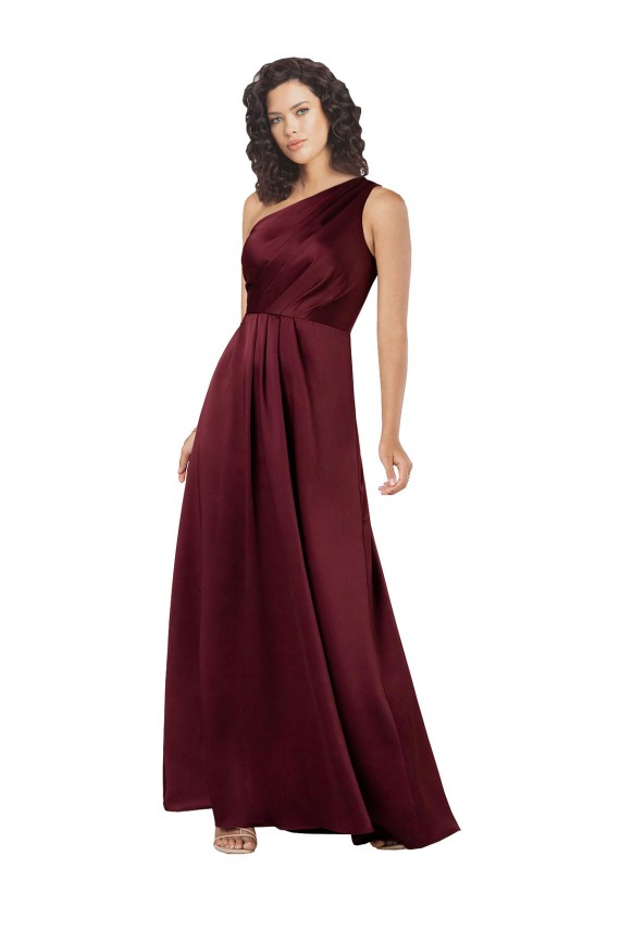 Bordeaux Trapèze Satiné Soyeux Longue Formelles Robes demoiselle d'honneur / Robes de soirée / Robes de bal à Bas Prix