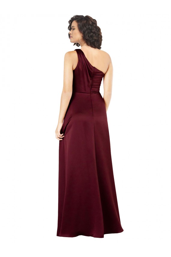 Bordeaux Trapèze Satiné Soyeux Longue Formelles Robes demoiselle d'honneur / Robes de soirée / Robes de bal à Bas Prix