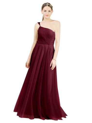 Bordeaux Trapèze Tulle Longue Robes demoiselle d'honneur à Bas Prix