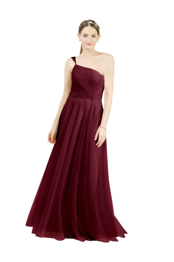 Bordeaux Trapèze Tulle Longue Robes demoiselle d'honneur à Bas Prix