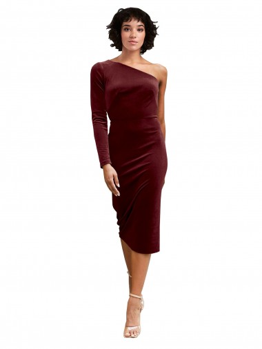 Bordeaux Trapèze midi Velours Stretch Courte Robes demoiselle d'honneur / Robes de bal à Bas Prix