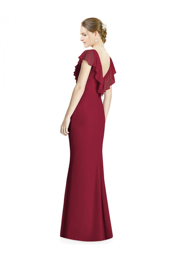 Bordeaux Trompette Col V Mousseline Longue Robes demoiselle d'honneur à Bas Prix