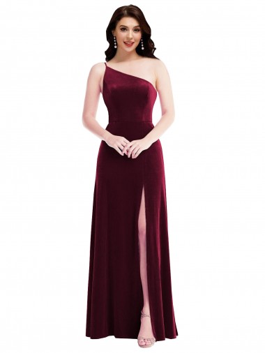 Bordeaux Trompette Velours Stretch Longue Robes demoiselle d'honneur / Robes de bal à Bas Prix
