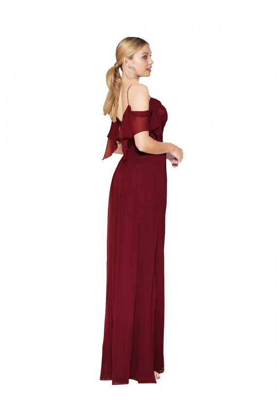 Bordeaux Trompette Épaule Dénudée Mousseline Longue Formelles Robes demoiselle d'honneur / Robes de soirée / Robes de bal à Bas Prix