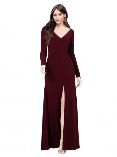 Bordeaux foncé Fourreau Col V Spandex Longue Robes demoiselle d'honneur / Robes de bal à Bas Prix