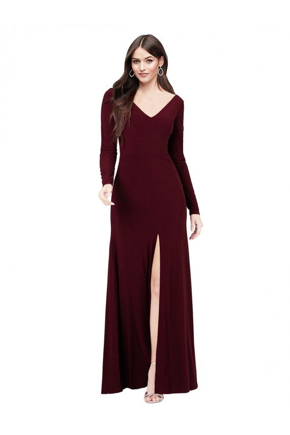 Bordeaux foncé Fourreau Col V Spandex Longue Robes demoiselle d'honneur / Robes de bal à Bas Prix
