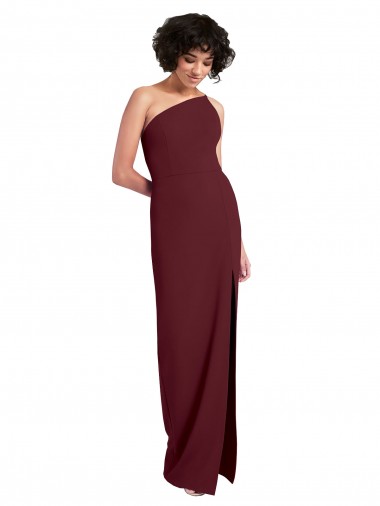Bordeaux foncé Fourreau Crêpe Stretch Longue Formelles Robes demoiselle d'honneur / Robes de soirée / Robes de bal à Bas Prix
