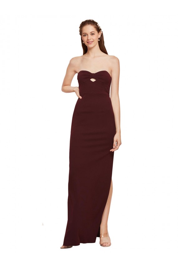 Bordeaux foncé Fourreau Sans bretelle Crêpe Stretch Longue Formelles Robes demoiselle d'honneur / Robes de soirée / Robes de bal à Bas Prix
