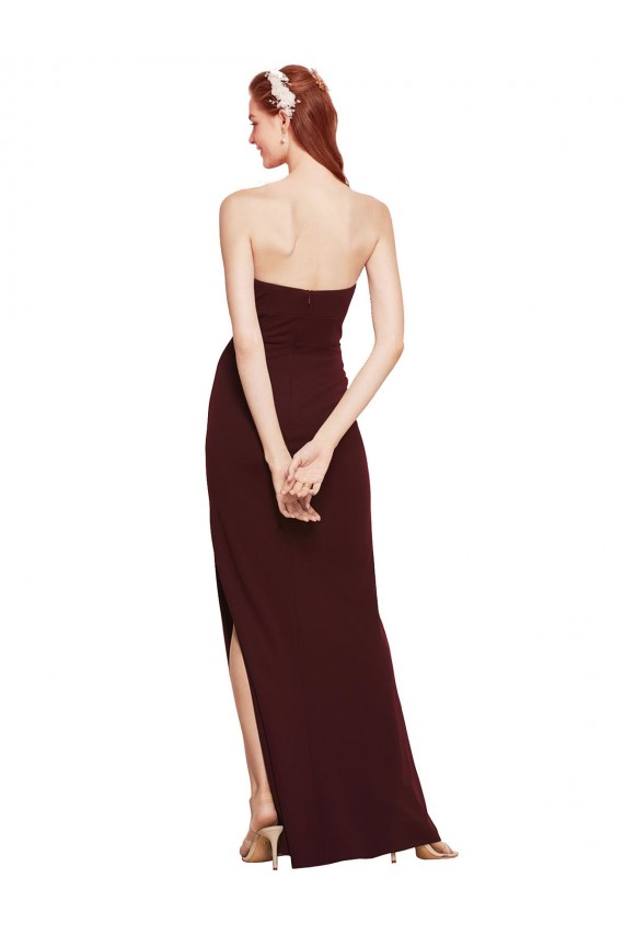 Bordeaux foncé Fourreau Sans bretelle Crêpe Stretch Longue Formelles Robes demoiselle d'honneur / Robes de soirée / Robes de bal à Bas Prix