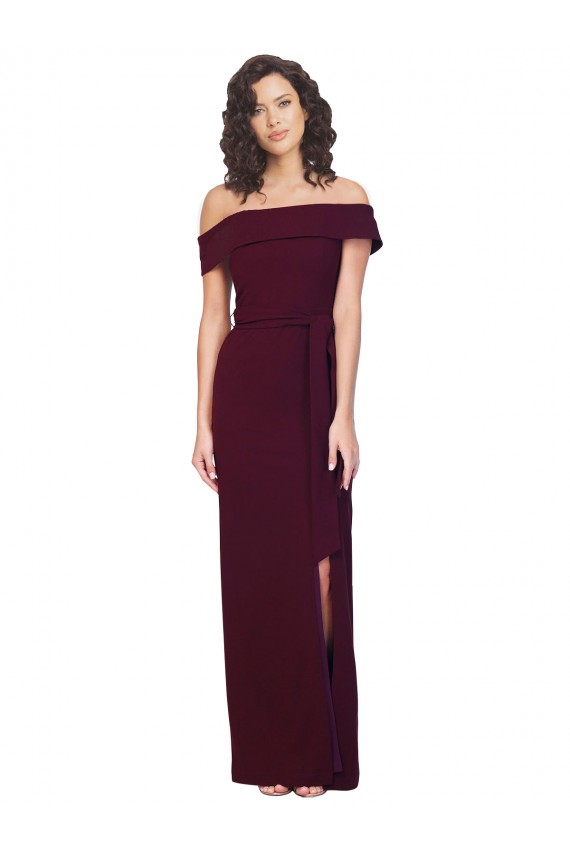 Bordeaux foncé Fourreau Épaule Dénudée Col Carré Crêpe Stretch Longue Formelles Robes demoiselle d'honneur / Robes de soirée / Robes de bal à Bas Prix