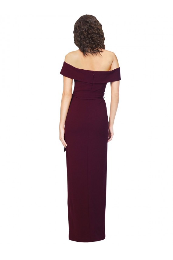 Bordeaux foncé Fourreau Épaule Dénudée Col Carré Crêpe Stretch Longue Formelles Robes demoiselle d'honneur / Robes de soirée / Robes de bal à Bas Prix