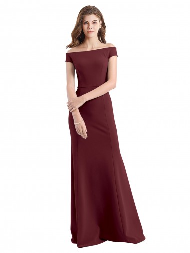 Bordeaux foncé Fourreau Épaule Dénudée Col Haut Crêpe Stretch Longue Robes demoiselle d'honneur / Robes de bal à Bas Prix