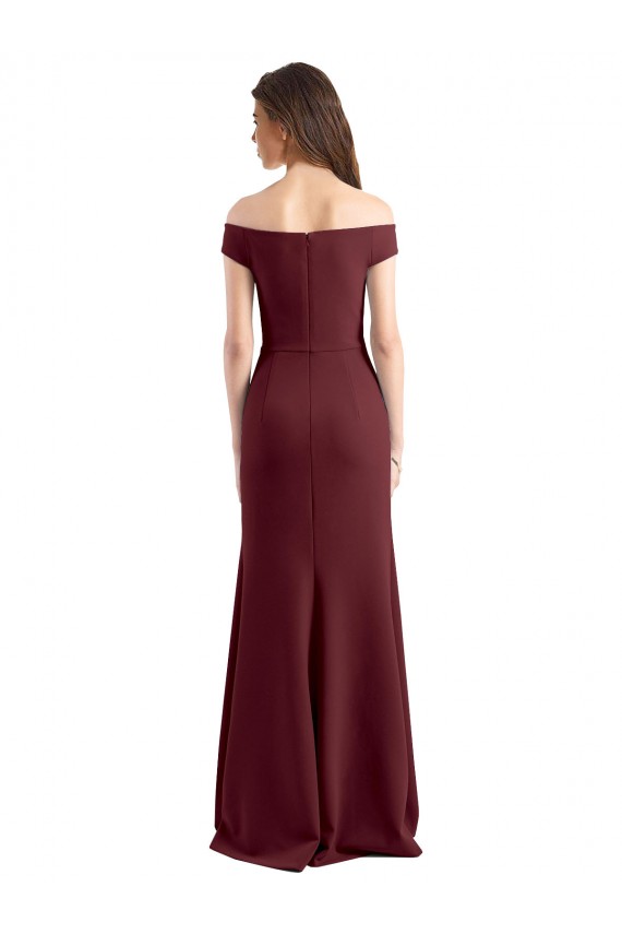 Bordeaux foncé Fourreau Épaule Dénudée Col Haut Crêpe Stretch Longue Robes demoiselle d'honneur / Robes de bal à Bas Prix