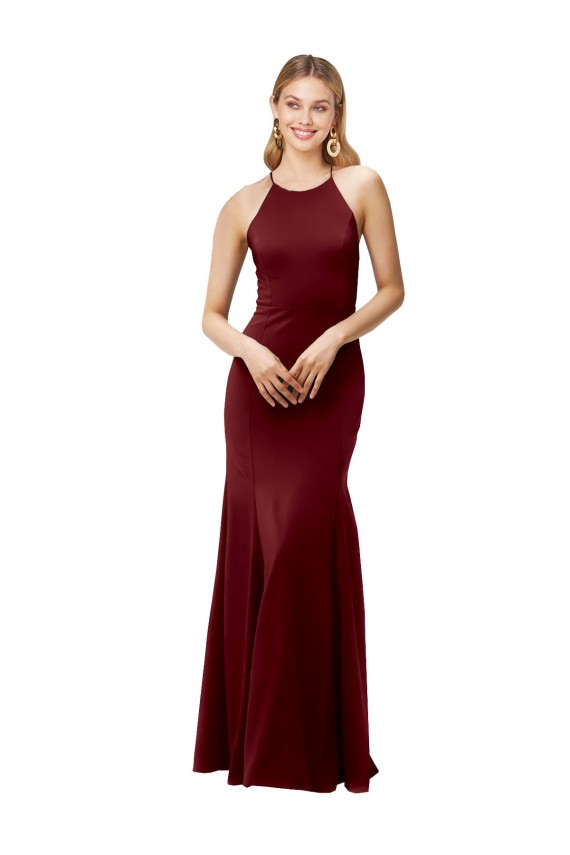 Bordeaux foncé Sirène Licou Col Haut Crêpe Stretch Longue Formelles Robes demoiselle d'honneur / Robes de soirée / Robes de bal à Bas Prix