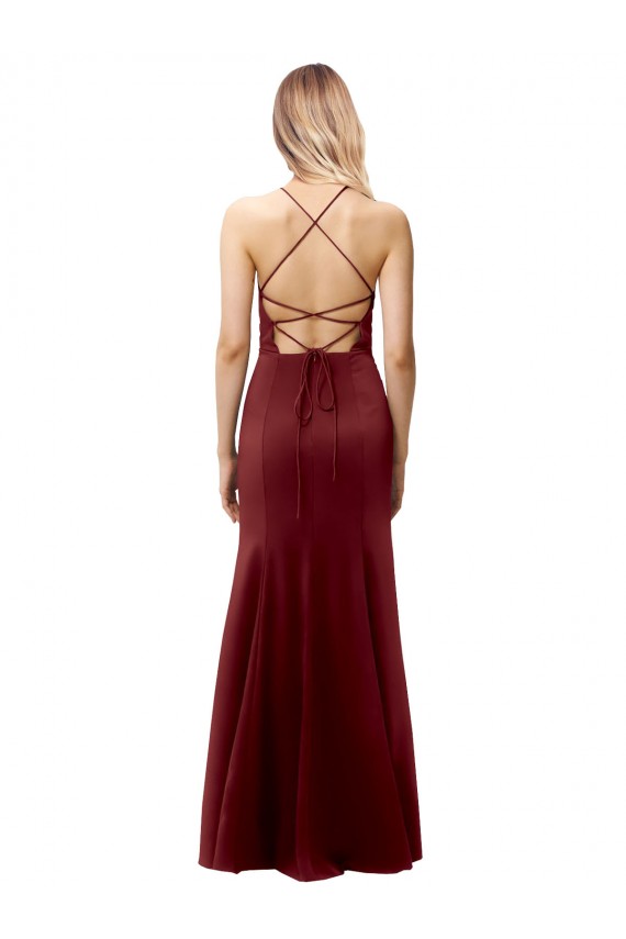 Bordeaux foncé Sirène Licou Col Haut Crêpe Stretch Longue Formelles Robes demoiselle d'honneur / Robes de soirée / Robes de bal à Bas Prix