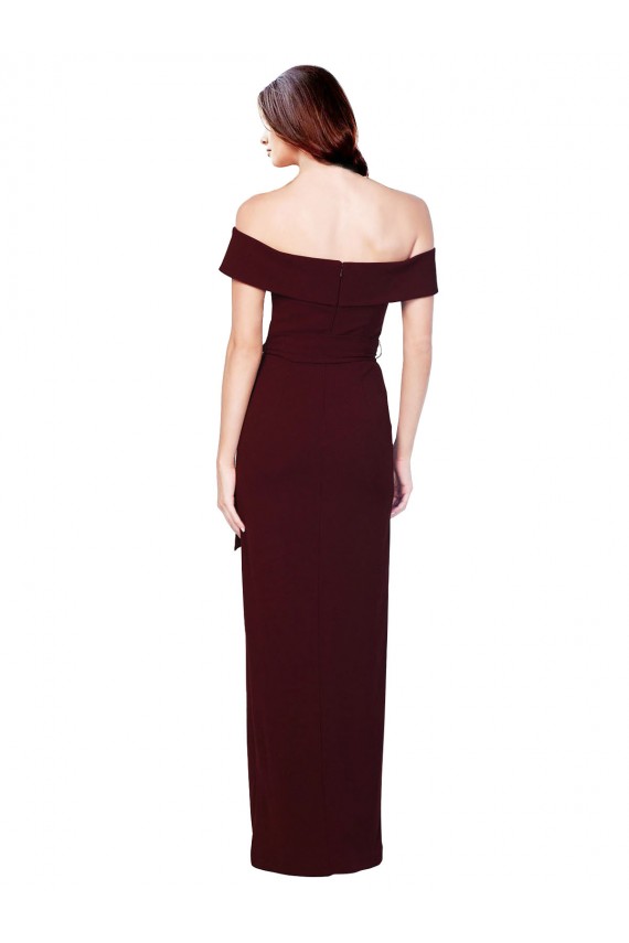Bordeaux foncé Sirène Épaule Dénudée Crêpe Stretch Longue Formelles Robes demoiselle d'honneur / Robes de soirée / Robes de bal à Bas Prix