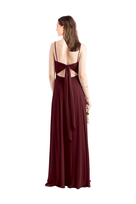 Bordeaux foncé Trapèze Bretelles spaghetti Scoop Mousseline Longue Robes demoiselle d'honneur à Bas Prix
