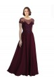 Bordeaux foncé Trapèze Col bijou Tulle Mousseline Longue Robes demoiselle d'honneur à Bas Prix
