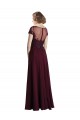 Bordeaux foncé Trapèze Col bijou Tulle Mousseline Longue Robes demoiselle d'honneur à Bas Prix
