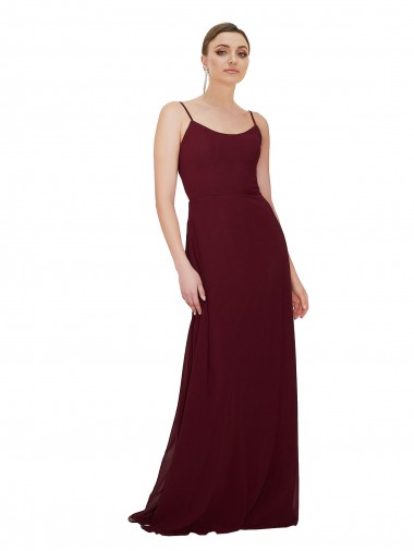 Bordeaux foncé Trapèze Scoop Mousseline Longue Robes demoiselle d'honneur à Bas Prix