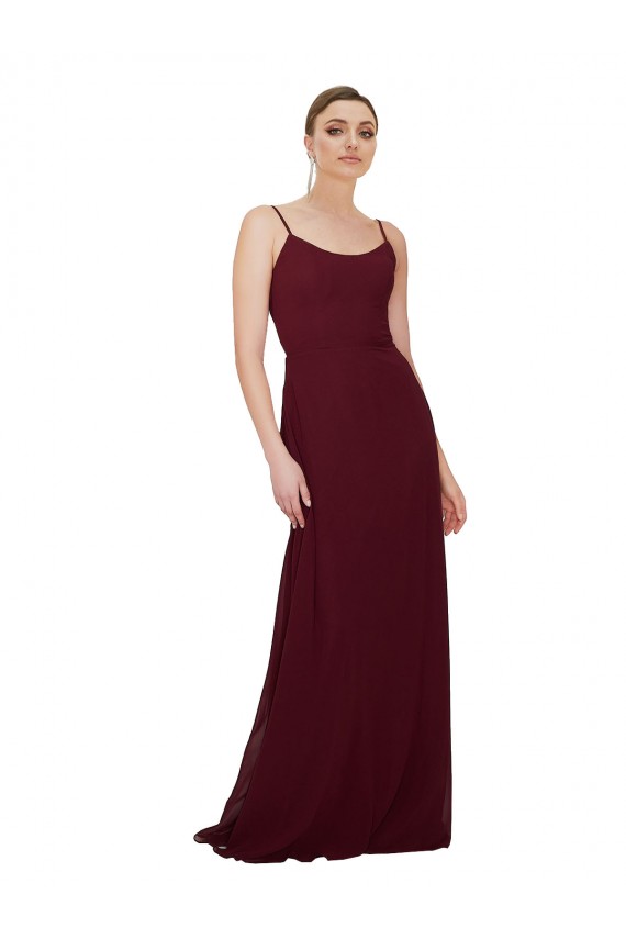 Bordeaux foncé Trapèze Scoop Mousseline Longue Robes demoiselle d'honneur à Bas Prix