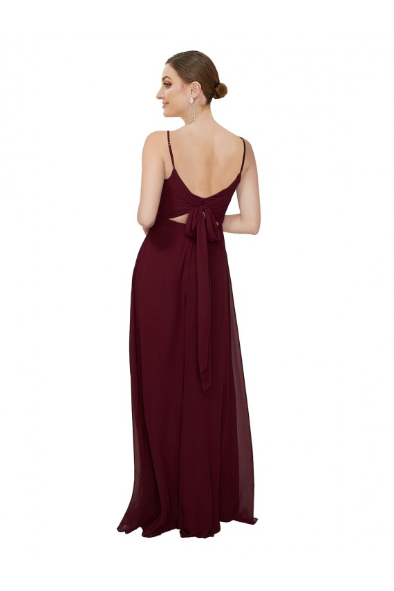 Bordeaux foncé Trapèze Scoop Mousseline Longue Robes demoiselle d'honneur à Bas Prix
