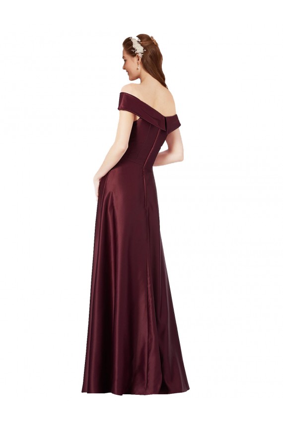 Bordeaux foncé Trapèze Épaule Dénudée Sans bretelle Satiné Longue Formelles Robes demoiselle d'honneur / Robes de soirée / Robes de bal à Bas Prix