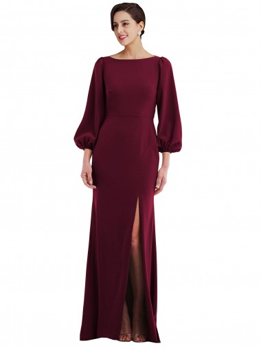 Bordeaux foncé Trompette Bateau Crêpe Stretch Longue Formelles Robes demoiselle d'honneur / Robes de soirée / Robes de bal à Bas Prix