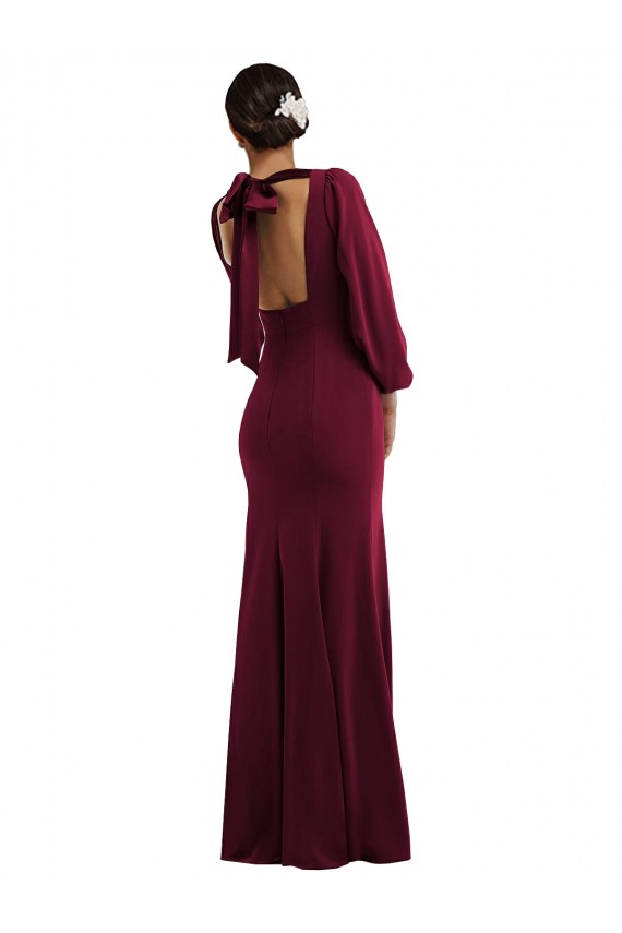 Bordeaux foncé Trompette Bateau Crêpe Stretch Longue Formelles Robes demoiselle d'honneur / Robes de soirée / Robes de bal à Bas Prix
