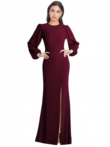 Bordeaux foncé Trompette Bateau Crêpe Stretch Longue Formelles Robes demoiselle d'honneur / Robes de soirée / Robes de bal à Bas Prix