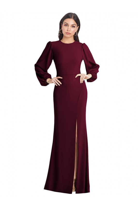 Bordeaux foncé Trompette Bateau Crêpe Stretch Longue Formelles Robes demoiselle d'honneur / Robes de soirée / Robes de bal à Bas Prix