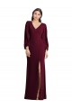 Bordeaux foncé Trompette Col V Crêpe Stretch Longue Robes demoiselle d'honneur / Robes de bal à Bas Prix