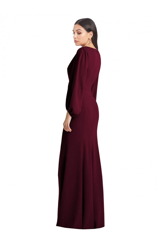 Bordeaux foncé Trompette Col V Crêpe Stretch Longue Robes demoiselle d'honneur / Robes de bal à Bas Prix