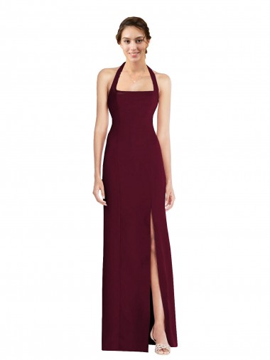 Bordeaux foncé Trompette Licou Crêpe Stretch Longue Robes demoiselle d'honneur / Robes de bal à Bas Prix