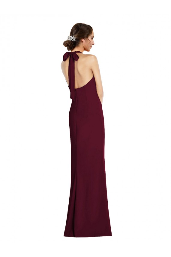 Bordeaux foncé Trompette Licou Crêpe Stretch Longue Robes demoiselle d'honneur / Robes de bal à Bas Prix