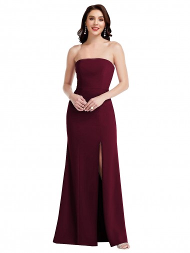 Bordeaux foncé Trompette Sans bretelle Crêpe Stretch Longue Robes demoiselle d'honneur / Robes de bal à Bas Prix