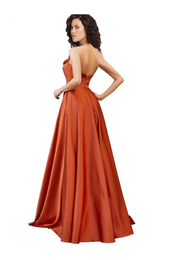 Burnt Trapèze Col rond Balayage train Satiné Soyeux Longue Formelles Robes demoiselle d'honneur / Robes de soirée / Robes de bal à Bas Prix